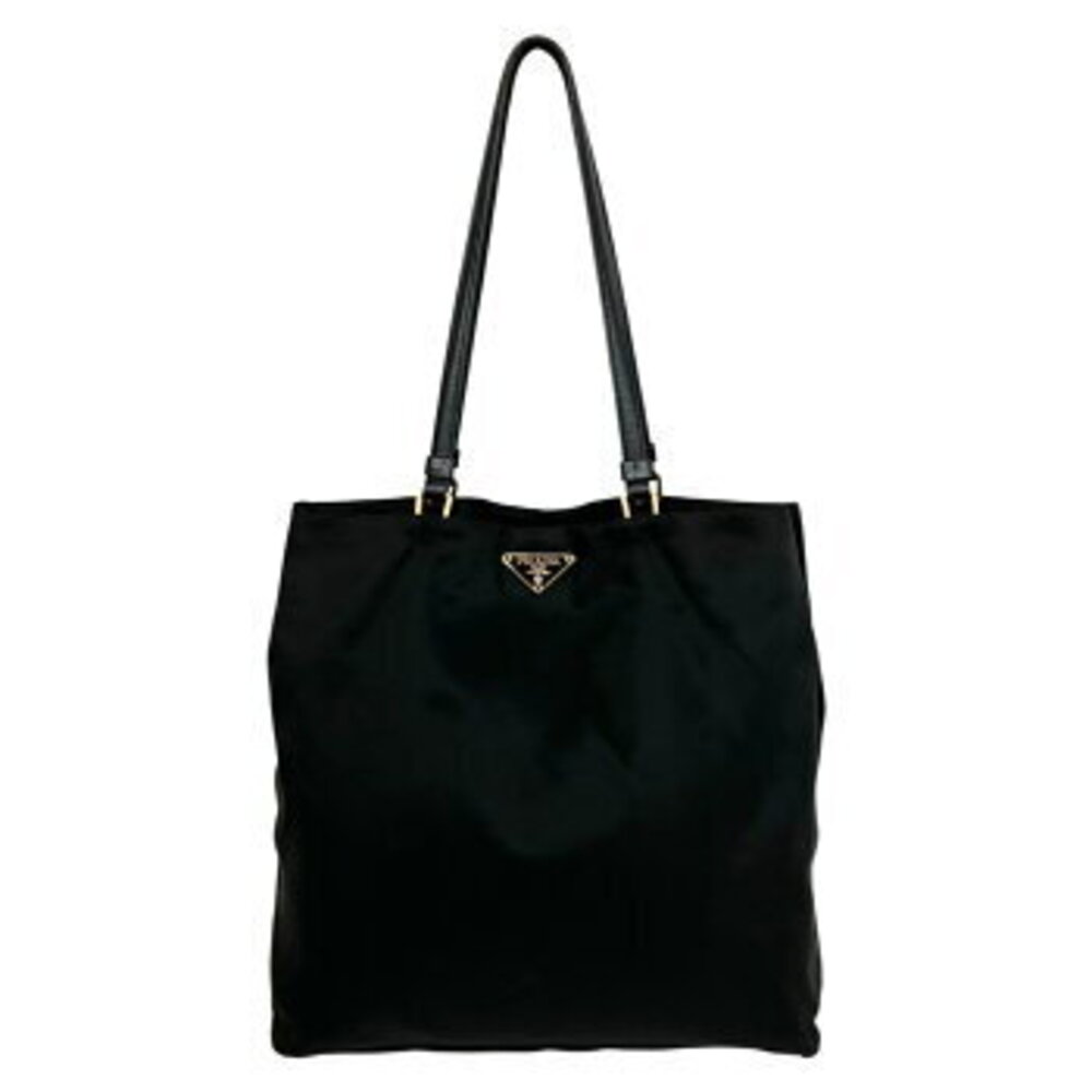 PRADA Tote Bag Triangle Logo Plate Black Shoulder Handbag